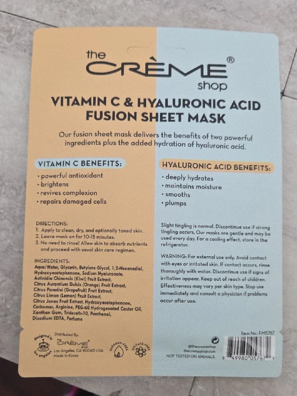The Creme Shop Vitamin C Hyaluronic Acid Fusion Sheet Mask Set Of 2